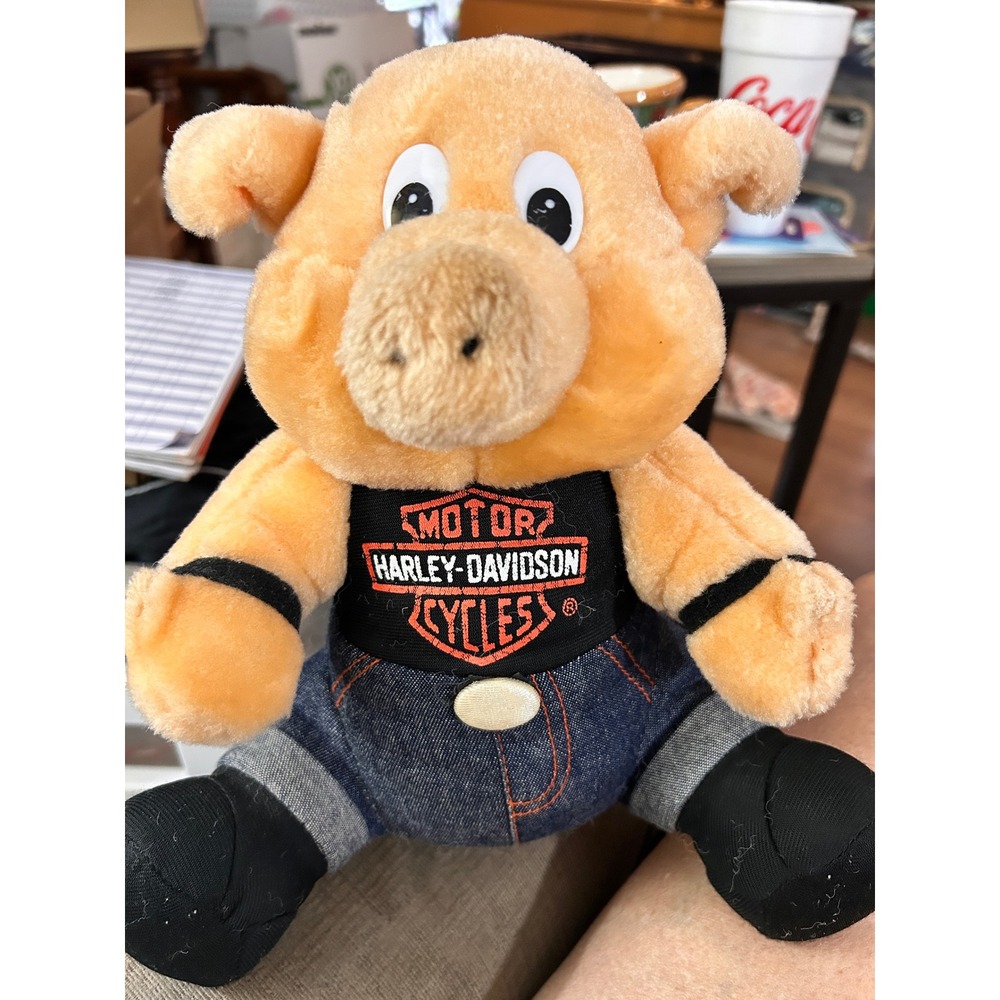 Harley-Davidson Plush Hog Biker Pig Stuffed Animal Collectible Denim Outfit